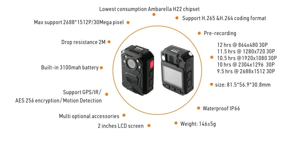 Hunting Camera Surveillance Security Body Worn Camera with GPS and Night Vision