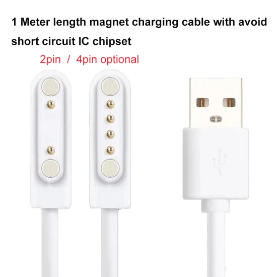 범용 2핀 4핀 5핀 7.62mm 공간 어린이 노인 GPS 스마트 시계 USB 자기 충전 케이블 단락 IC C01 방지 1미터 길이